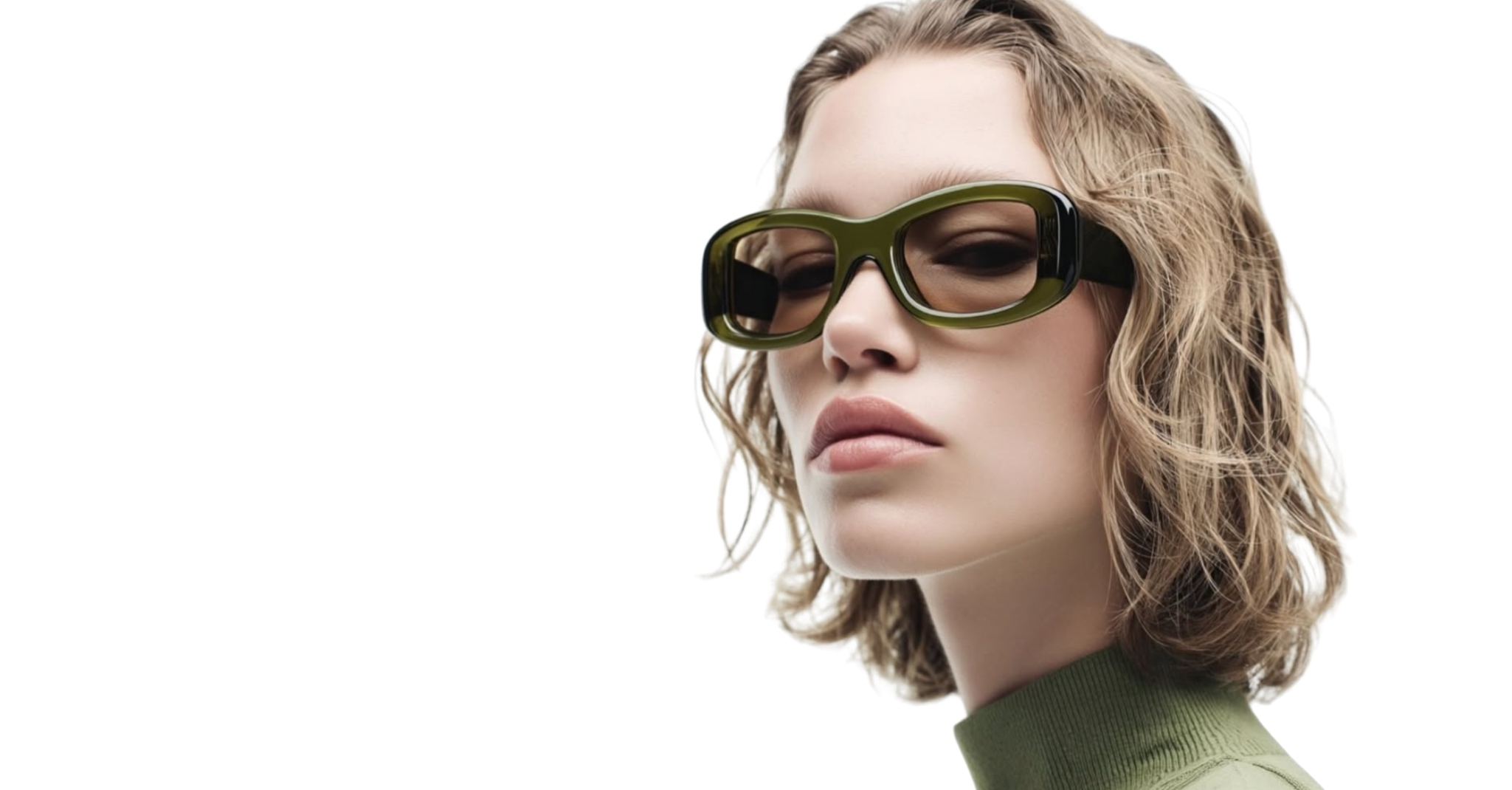 Model wearing Des Eye N Lab eyewear