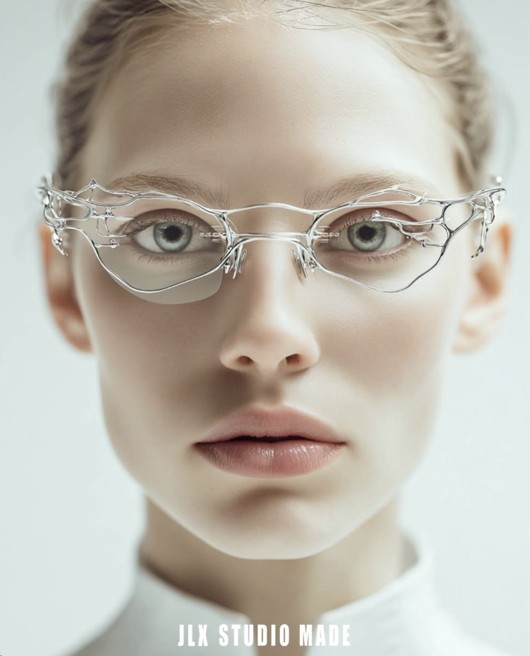 Close-up of sculptural eyewear frame